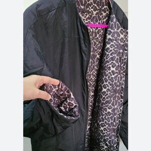 Zara Black Leopard Print Reversible Bomber Jacket Size L-XL Like new